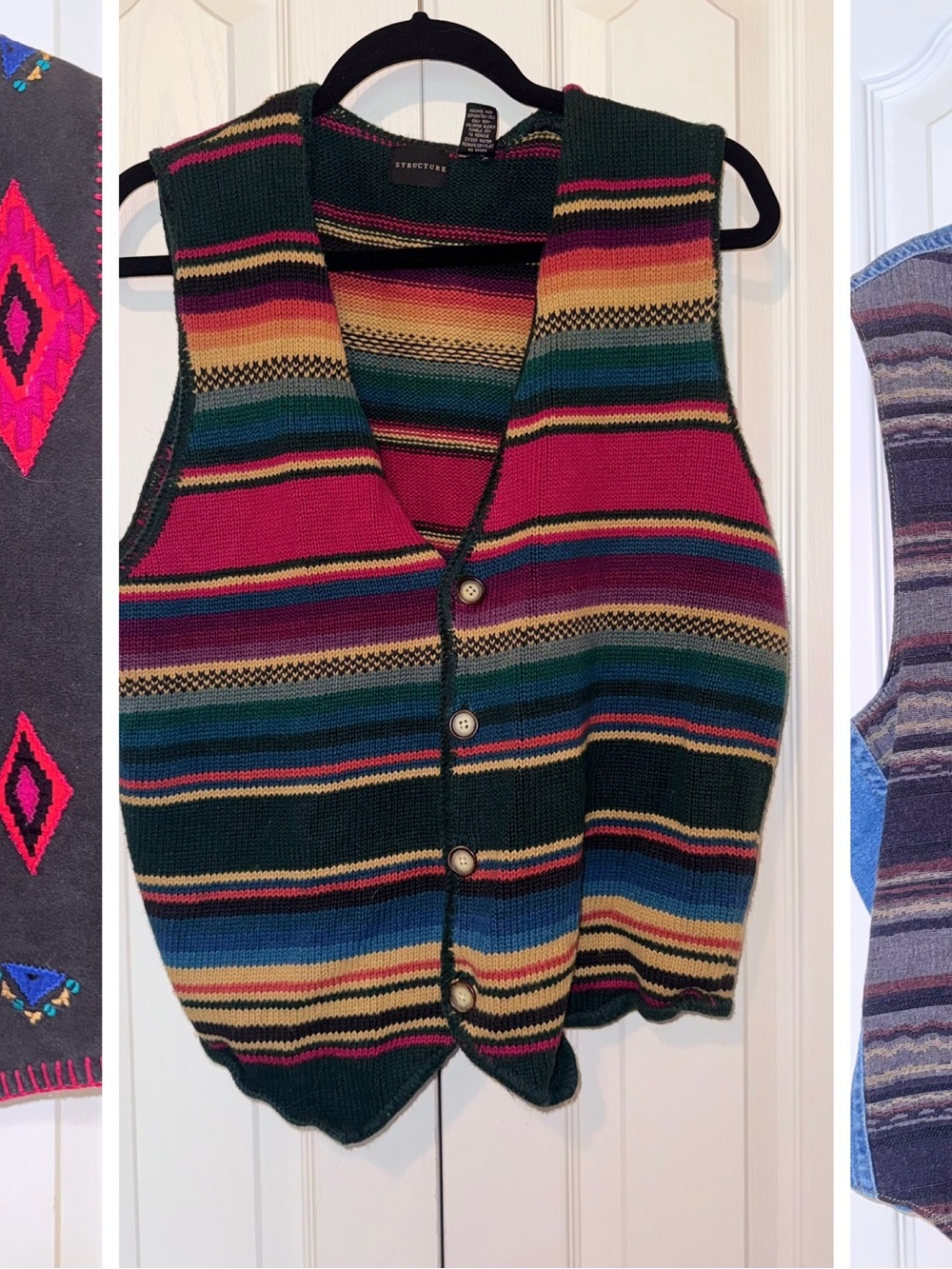 Vintage Striped Knit Button-Up Vest  multicolor lot bundle denim